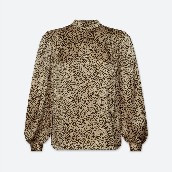 FRAME DENIM- Shirred Mock Neck Blouse-
in Beige Multi - Picture 9 of 9